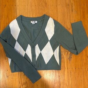 Argyle Patterned Green and White Sweater